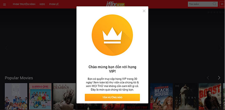 Hướng dẫn cách nhận miễn phí nhận 9 tháng Iflix Premium-1 Ngay khi đăng ký tài khoảng bạn đã nhận được thông báo lên hạng Vip trong 30 ngày rồi nhé !