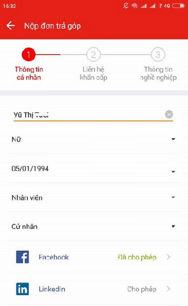 Cung cấp đầy đủ thông tin cá nhân trên ứng dụng Akulaku