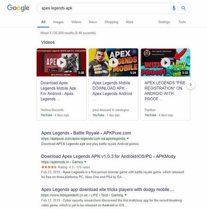 File APK Apex Legends Mobile đều là giả mạo. (nguồn ảnh: Google)