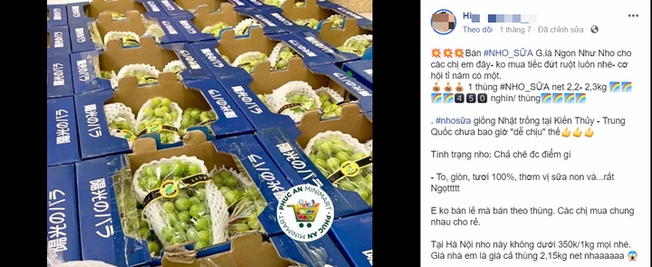 Nho sữa Trung Quốc và lời rao ngọt ngào trên mạng facebook Nho sữa Trung Quốc và lời rao ngọt ngào trên mạng facebook