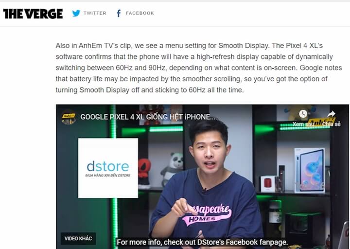 Theverge đưa tin về Google Pixel 4 từ Việt Nam - Ảnh:Chụp màn hình Theverge đưa tin về Google Pixel 4 từ Việt Nam - Ảnh:Chụp màn hình
