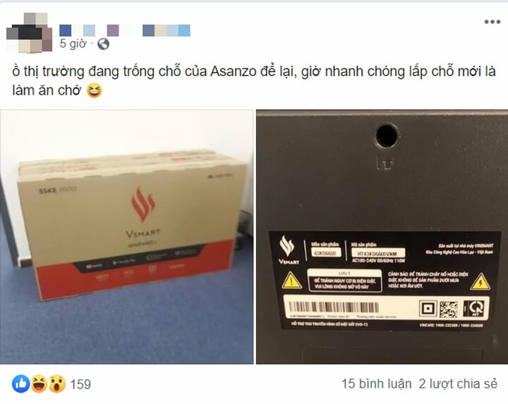 Thông tin tivi Vsmart được đăng tải trên facebook Thông tin tivi Vsmart được đăng tải trên facebook