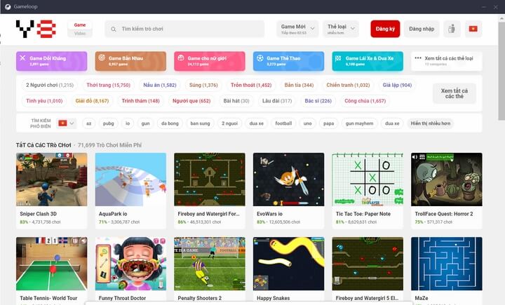 Giao diện Y8 - Games trên giả android GameLoop Giao diện Y8 - Games trên giả android GameLoop