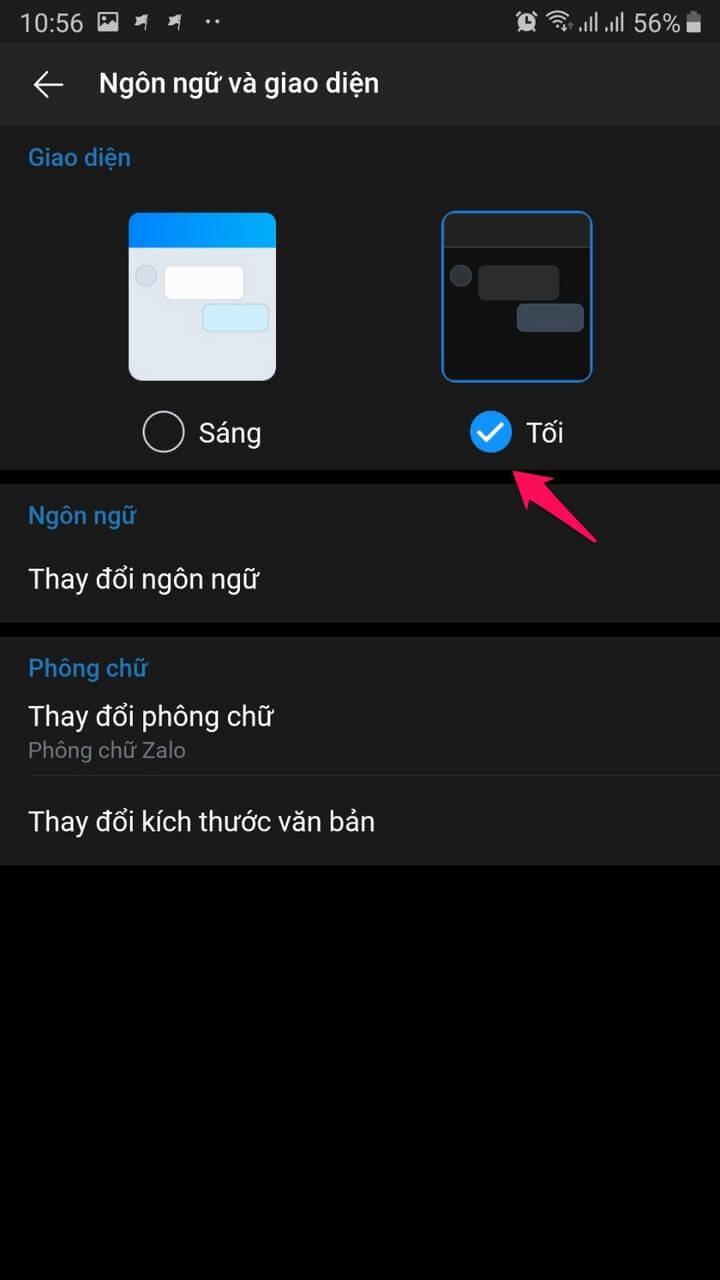 Chọn giao diện "TỐI" Chọn giao diện "TỐI"