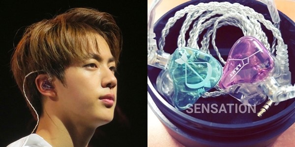 Chiếc tai nghe UE18+ Pro của Jin là do fansite Sensation tặng. Một bên tai có in hình cung tên cùng tên Jin và bên còn lại in chữ ARMY (tên cộng đồng người hâm mộ BTS).