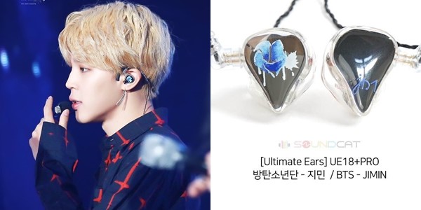 Jimin trong khi đó được fansite scence_stealer tặng chiếc UE18+ Pro này.