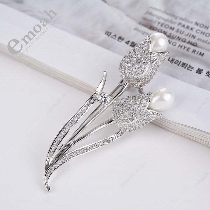 Cài áo bạc 925 hàn quốc đôi hồng zircon đính ngọc trai cao cấp Cài áo bạc 925 hàn quốc đôi hồng zircon đính ngọc trai cao cấp