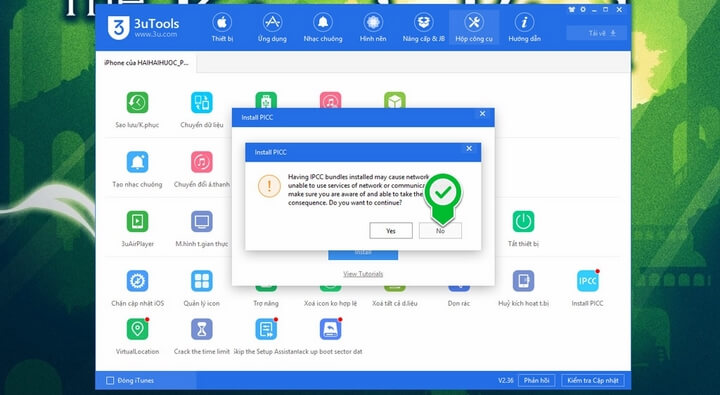 "NO" để bắt đầu ghép file IPCC vào iPhone "NO" để bắt đầu ghép file IPCC vào iPhone