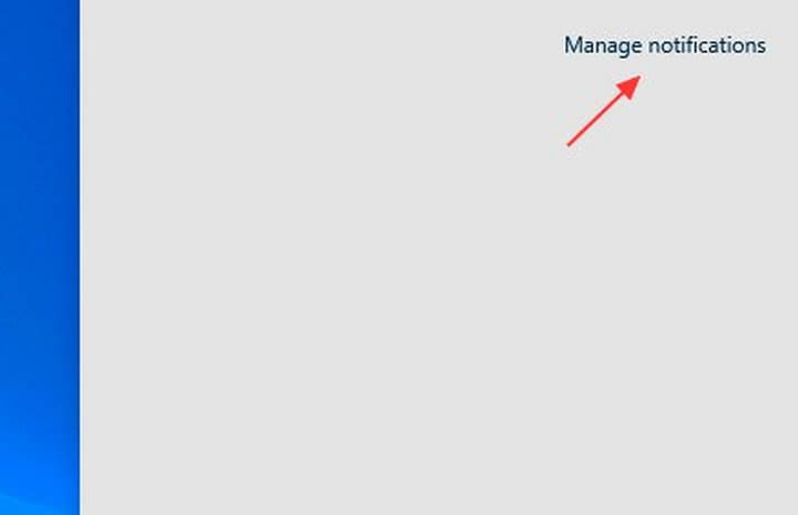 Manage notifications hiển thị luôn ngay tại cửa sổ Action Center
