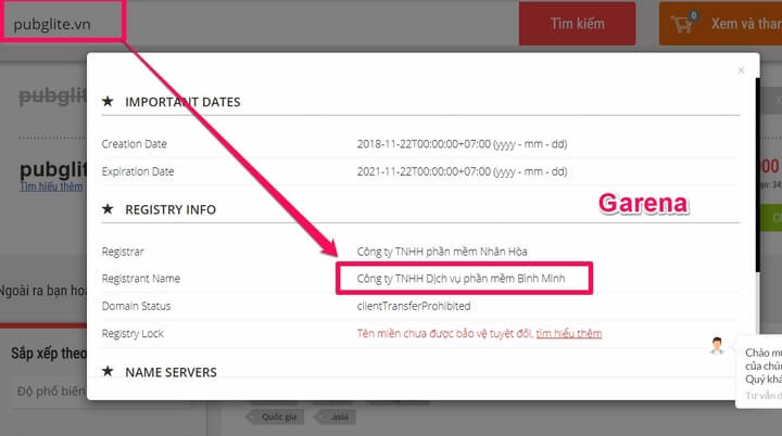 tên miền "PUBGLITE.VN"