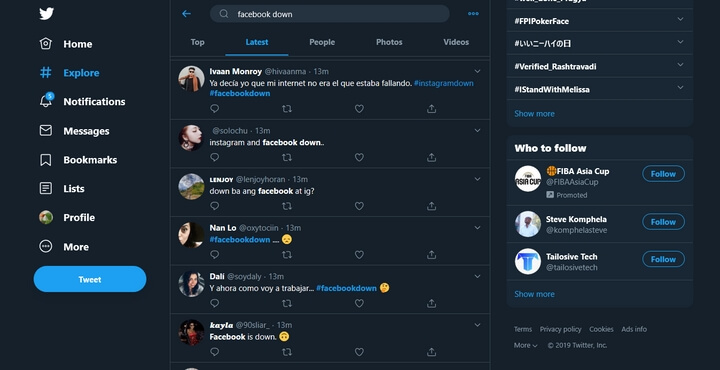 nhiều người ngay lập tức nhảy vào MXH twitter để than vãn cũng như thông báo tình trạng vừa xảy ra đối với Facebook.