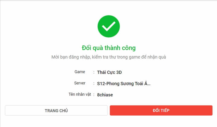 đổi quà thành công