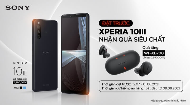 Sony Xperia 10 III đặt trước giá 11,99 triệu tặng tai nghe WF-XB700