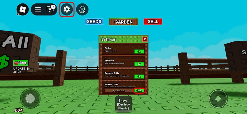Cách nhập code Grow a Garden nhận quà